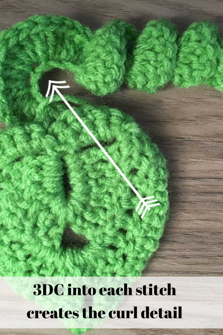 Showing the stitch placement for the crochet pumpkin hat